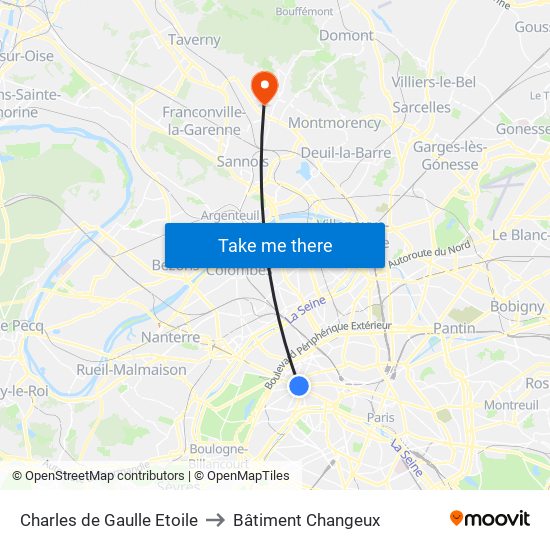 Charles de Gaulle Etoile to Bâtiment Changeux map