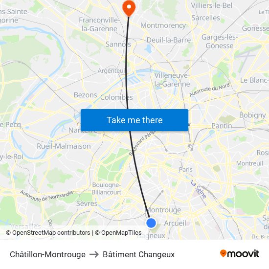 Châtillon-Montrouge to Bâtiment Changeux map