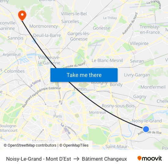 Noisy-Le-Grand - Mont D'Est to Bâtiment Changeux map