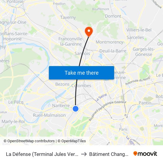 La Défense (Terminal Jules Verne) to Bâtiment Changeux map