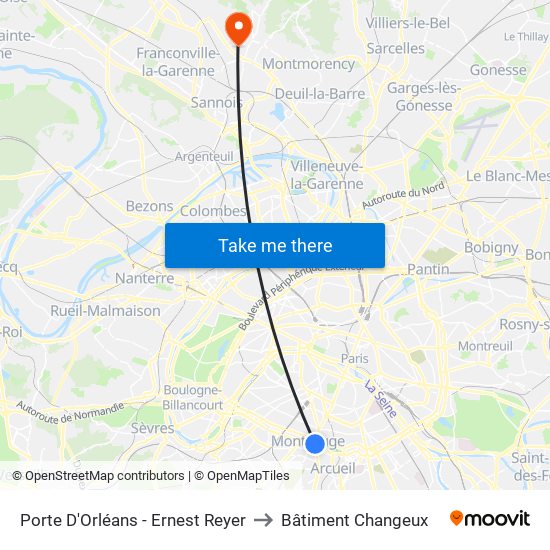 Porte D'Orléans - Ernest Reyer to Bâtiment Changeux map