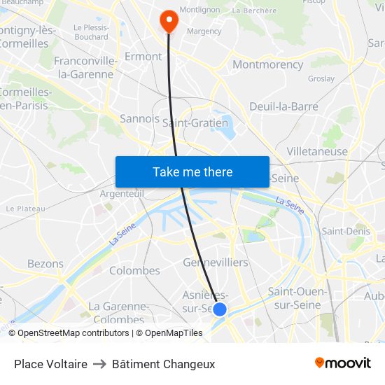 Place Voltaire to Bâtiment Changeux map