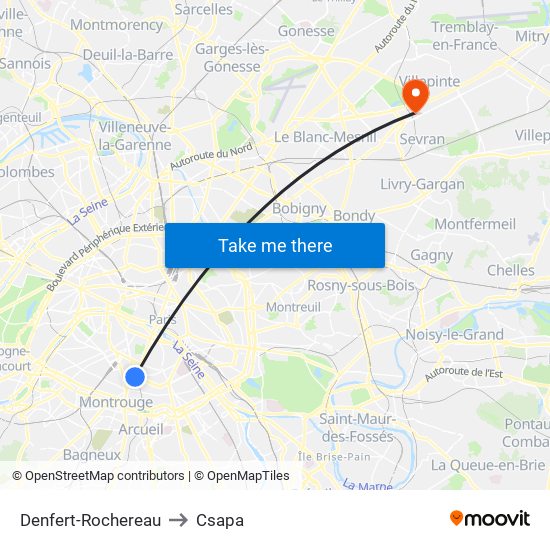 Denfert-Rochereau to Csapa map