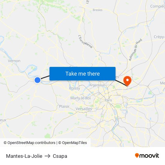 Mantes-La-Jolie to Csapa map