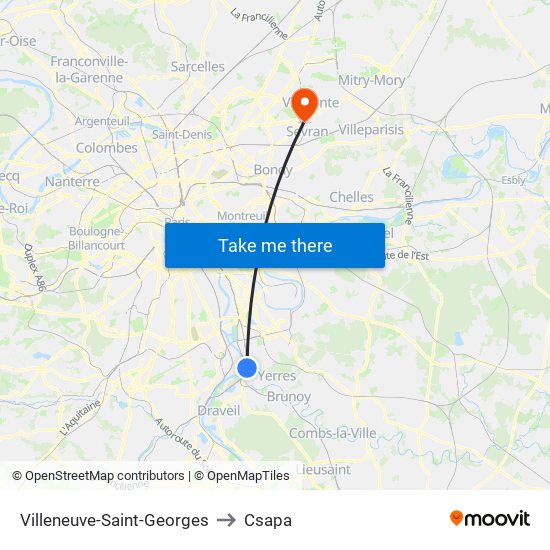 Villeneuve-Saint-Georges to Csapa map