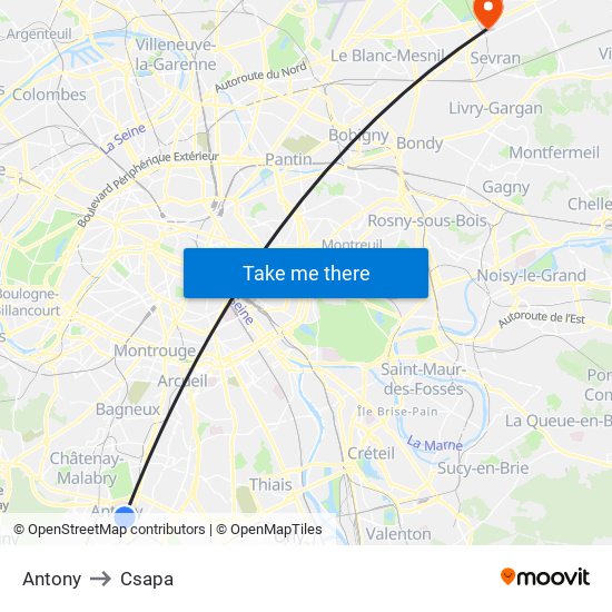 Antony to Csapa map