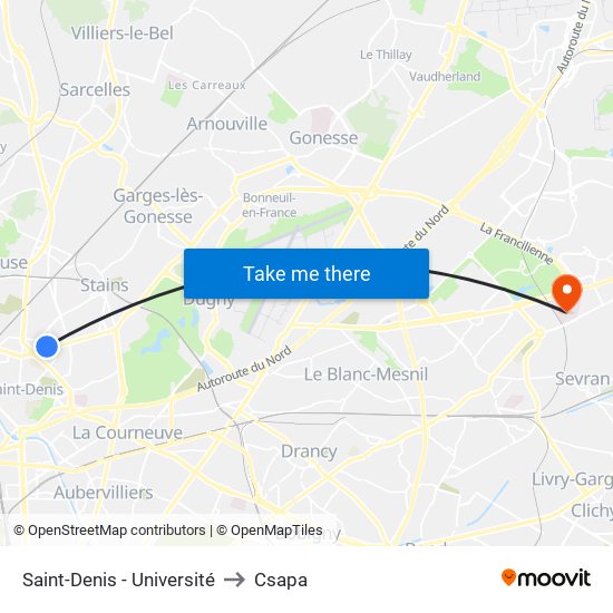 Saint-Denis - Université to Csapa map