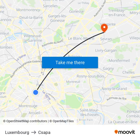 Luxembourg to Csapa map
