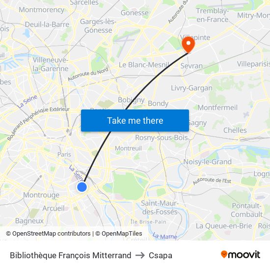 Bibliothèque François Mitterrand to Csapa map