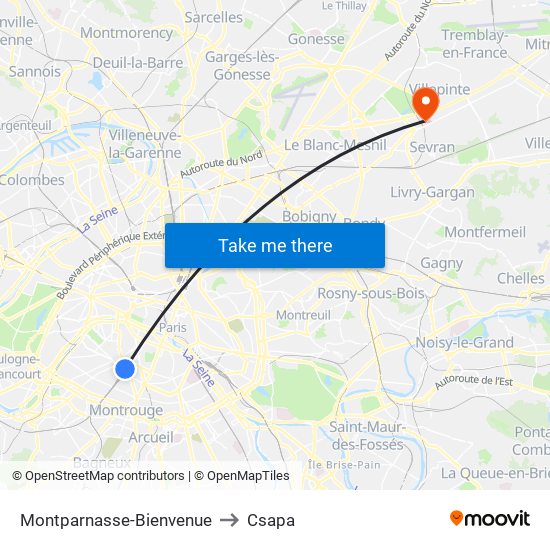 Montparnasse-Bienvenue to Csapa map