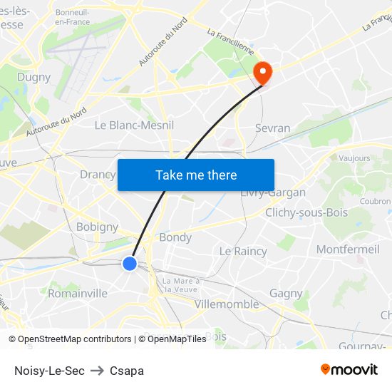 Noisy-Le-Sec to Csapa map