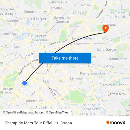 Champ de Mars Tour Eiffel to Csapa map