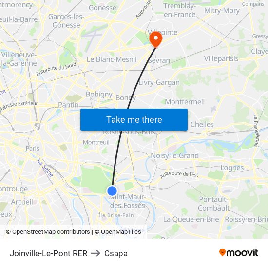 Joinville-Le-Pont RER to Csapa map