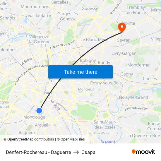 Denfert-Rochereau - Daguerre to Csapa map