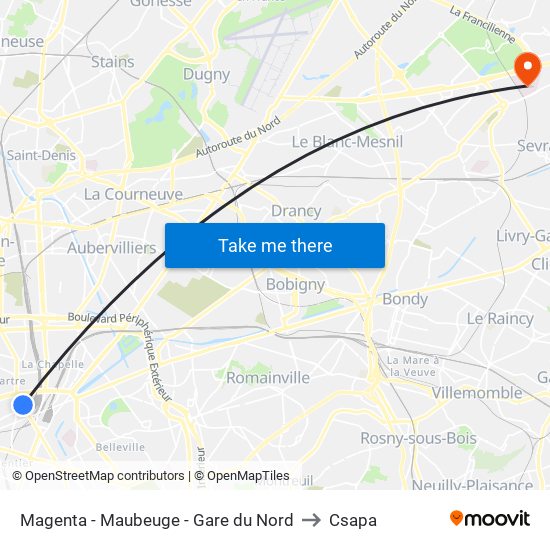Magenta - Maubeuge - Gare du Nord to Csapa map