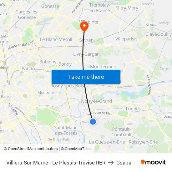 Villiers-Sur-Marne - Le Plessis-Trévise RER to Csapa map