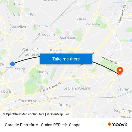 Gare de Pierrefitte - Stains RER to Csapa map