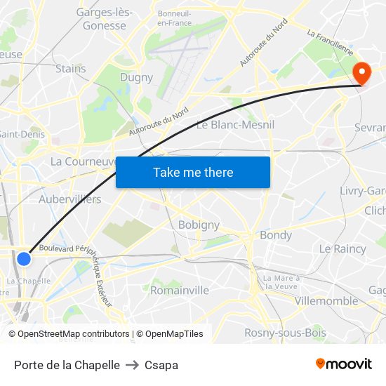 Porte de la Chapelle to Csapa map