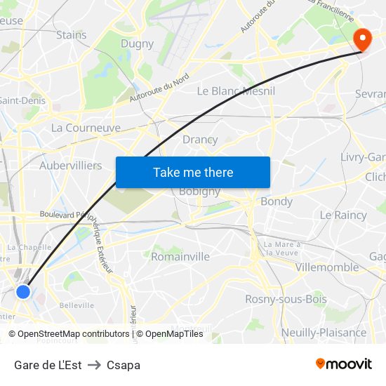 Gare de L'Est to Csapa map