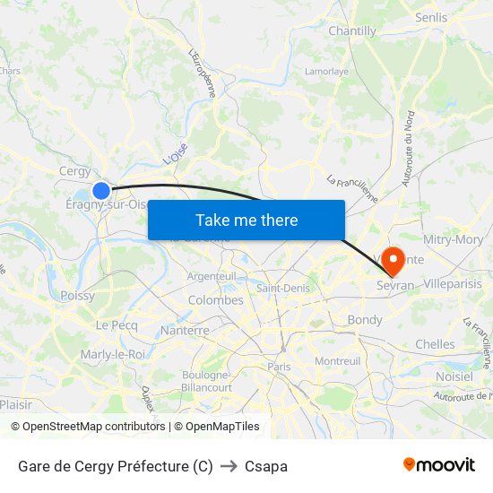 Gare de Cergy Préfecture (C) to Csapa map