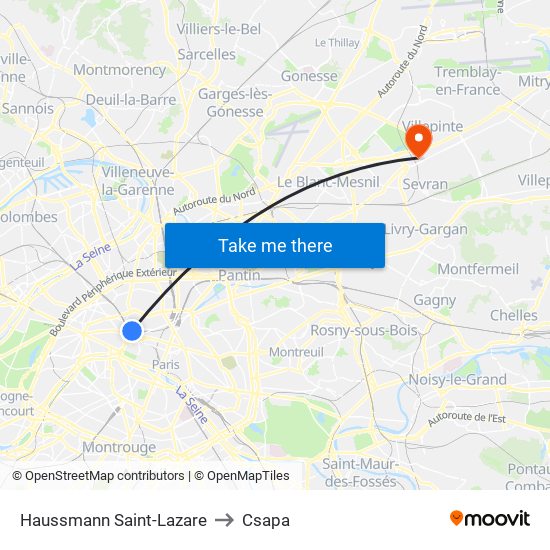 Haussmann Saint-Lazare to Csapa map