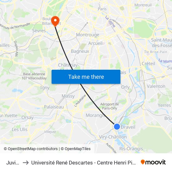 Juvisy to Université René Descartes - Centre Henri Pieron map