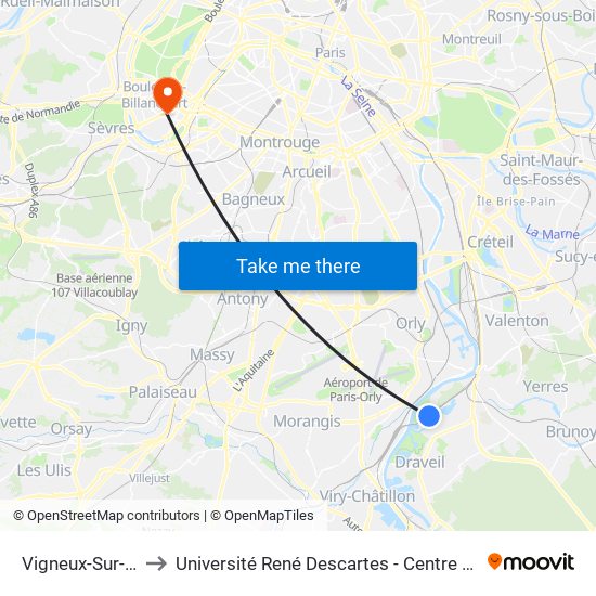 Vigneux-Sur-Seine to Université René Descartes - Centre Henri Pieron map