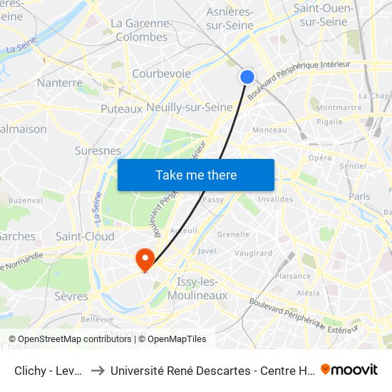Clichy - Levallois to Université René Descartes - Centre Henri Pieron map