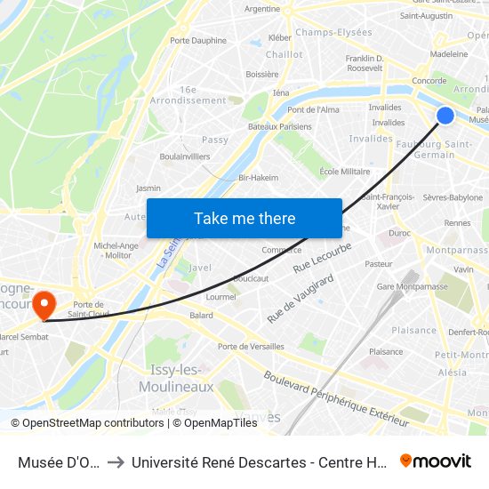 Musée D'Orsay to Université René Descartes - Centre Henri Pieron map