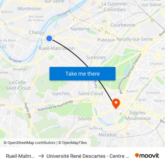 Rueil-Malmaison to Université René Descartes - Centre Henri Pieron map