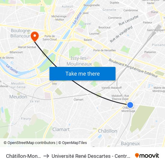 Châtillon-Montrouge to Université René Descartes - Centre Henri Pieron map