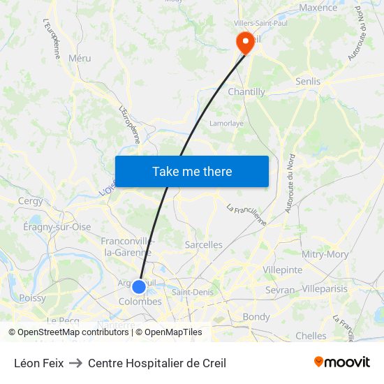 Léon Feix to Centre Hospitalier de Creil map