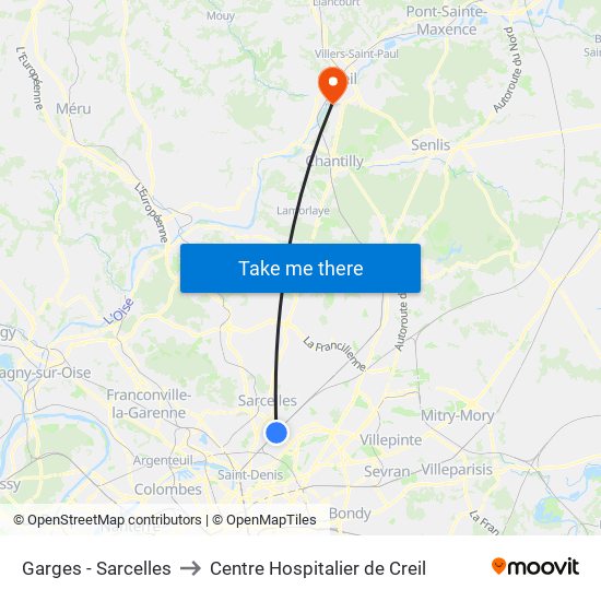 Garges - Sarcelles to Centre Hospitalier de Creil map