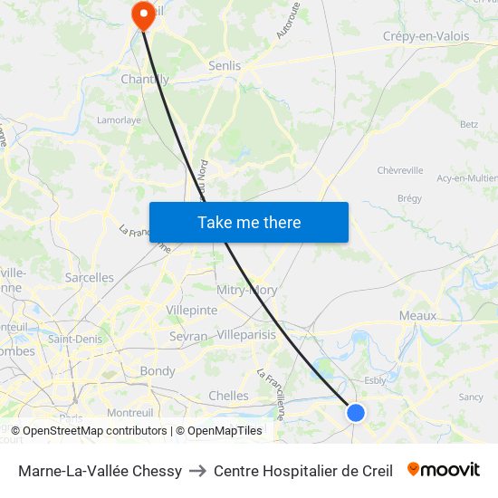 Marne-La-Vallée Chessy to Centre Hospitalier de Creil map