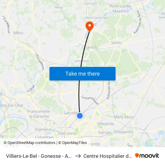 Villiers-Le-Bel - Gonesse - Arnouville to Centre Hospitalier de Creil map