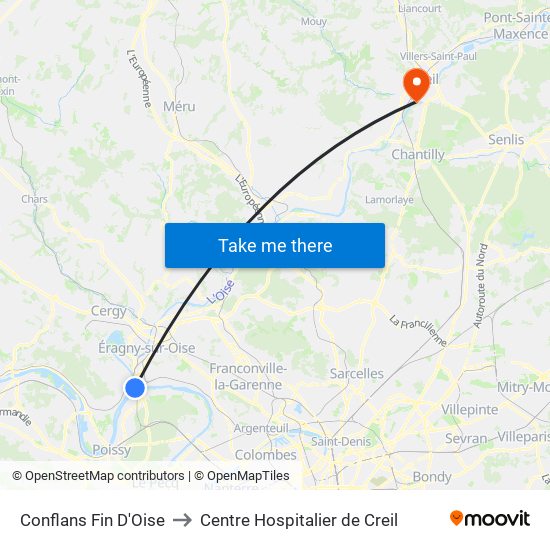 Conflans Fin D'Oise to Centre Hospitalier de Creil map