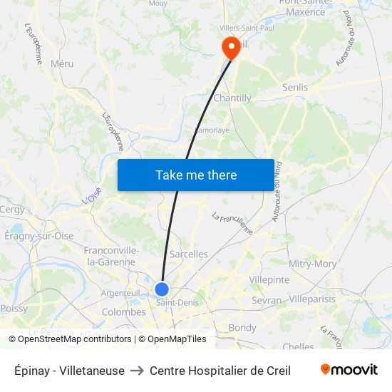 Épinay - Villetaneuse to Centre Hospitalier de Creil map