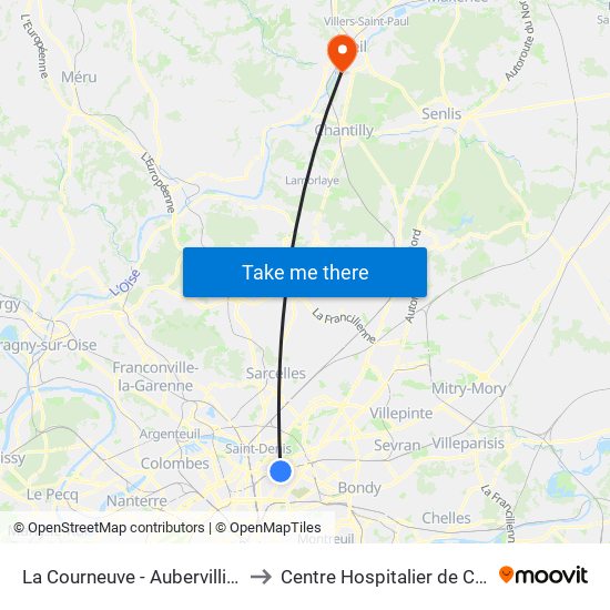 La Courneuve - Aubervilliers to Centre Hospitalier de Creil map
