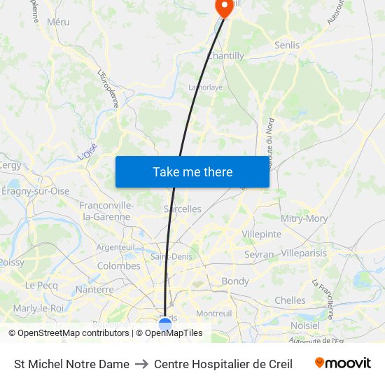 St Michel Notre Dame to Centre Hospitalier de Creil map