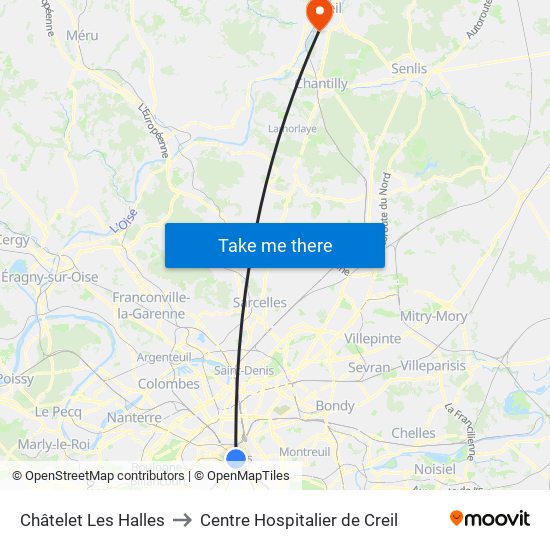 Châtelet Les Halles to Centre Hospitalier de Creil map