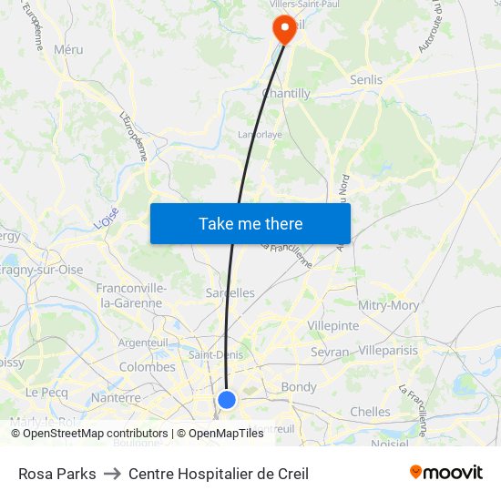 Rosa Parks to Centre Hospitalier de Creil map