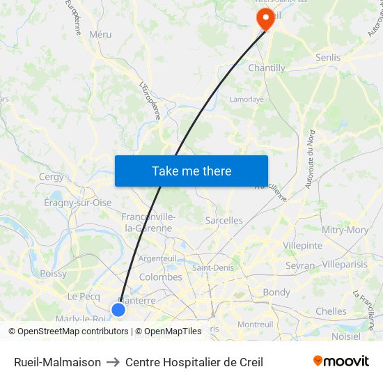 Rueil-Malmaison to Centre Hospitalier de Creil map