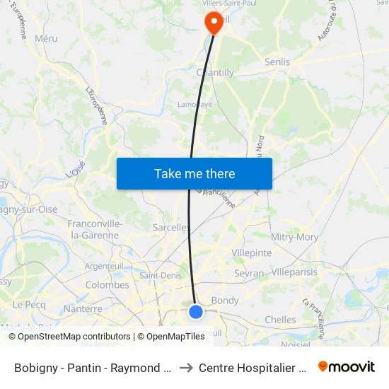 Bobigny - Pantin - Raymond Queneau to Centre Hospitalier de Creil map