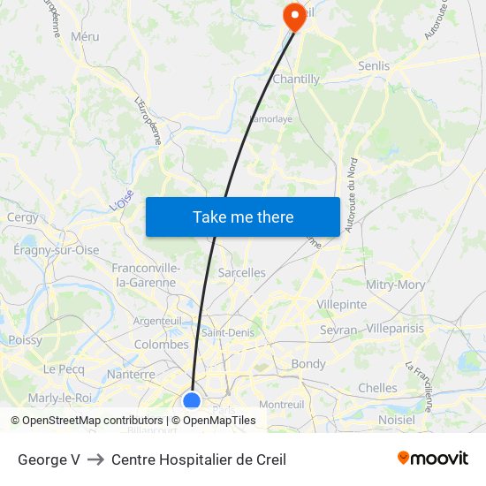 George V to Centre Hospitalier de Creil map