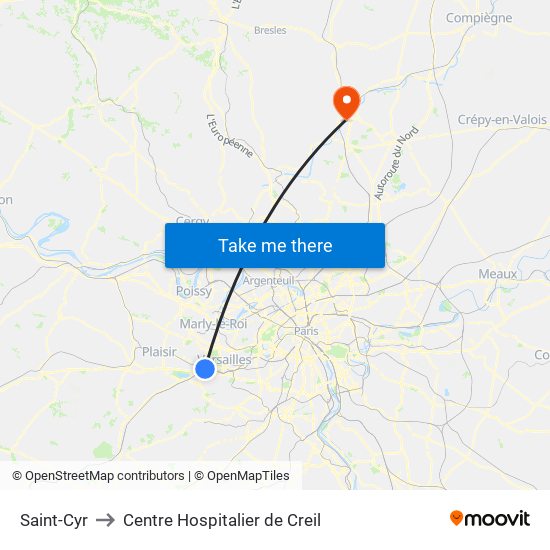 Saint-Cyr to Centre Hospitalier de Creil map