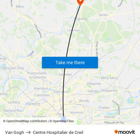 Van Gogh to Centre Hospitalier de Creil map