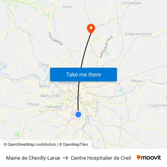 Mairie de Chevilly-Larue to Centre Hospitalier de Creil map