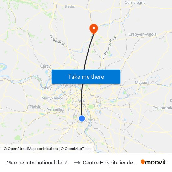 Marché International de Rungis to Centre Hospitalier de Creil map
