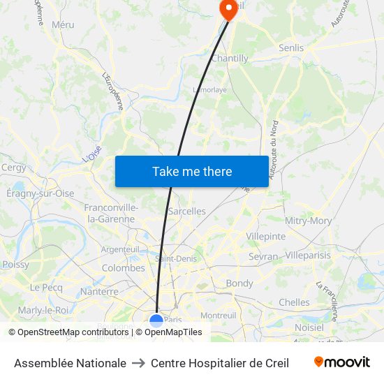 Assemblée Nationale to Centre Hospitalier de Creil map
