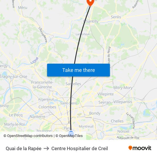 Quai de la Rapée to Centre Hospitalier de Creil map